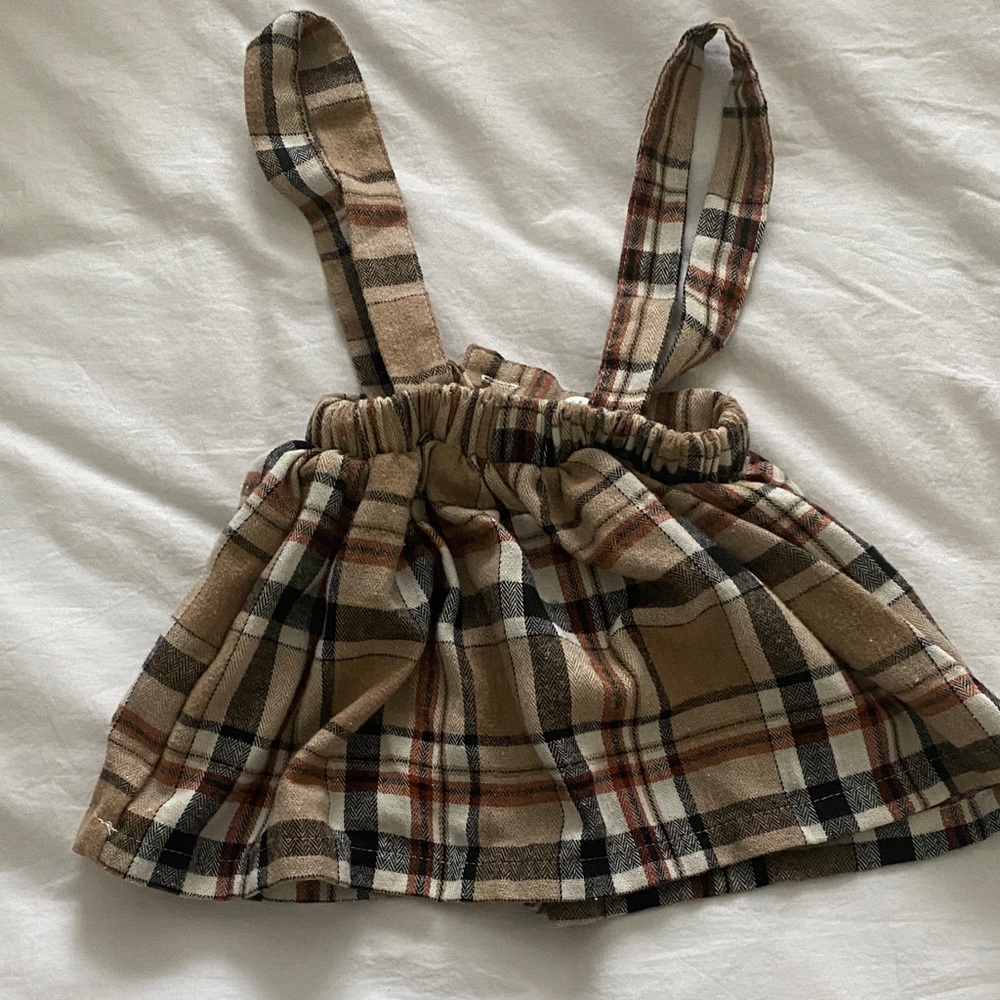 Plaid Suspender Mini Skirt in Tan and Black